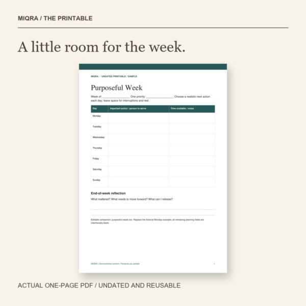 Actual undated printable planning sheet